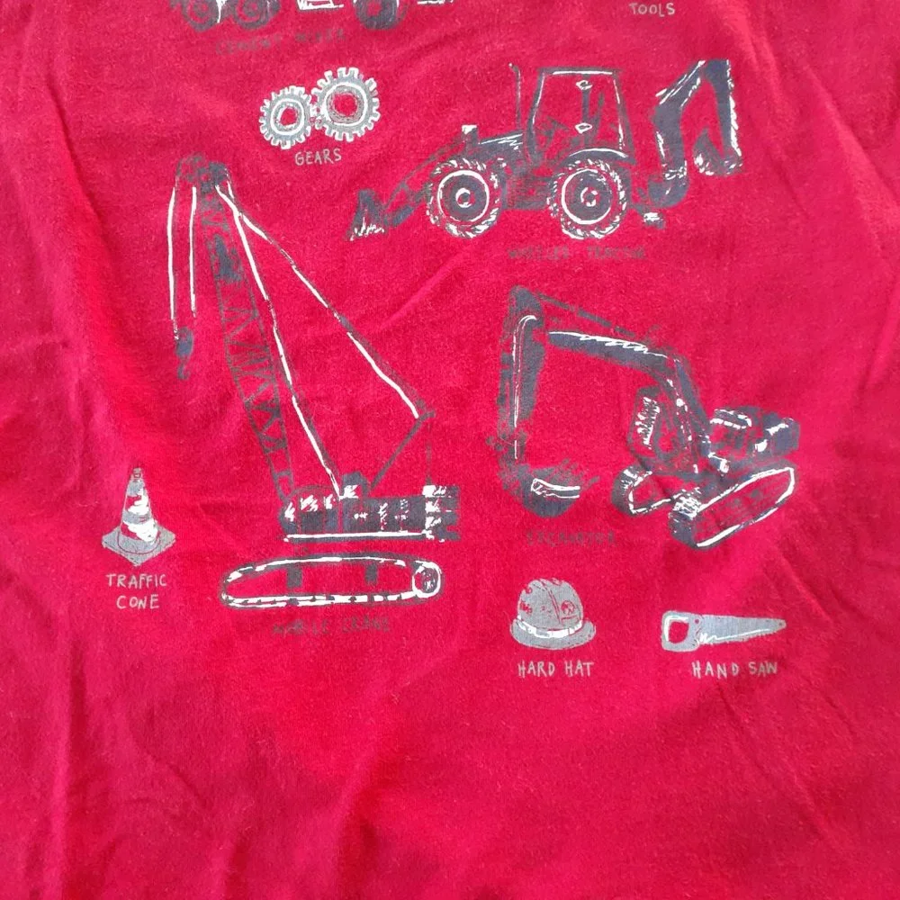Gymboree Boys T-Shirt Red Construction Vehicles Ringer Short Sleeve Large 10-12